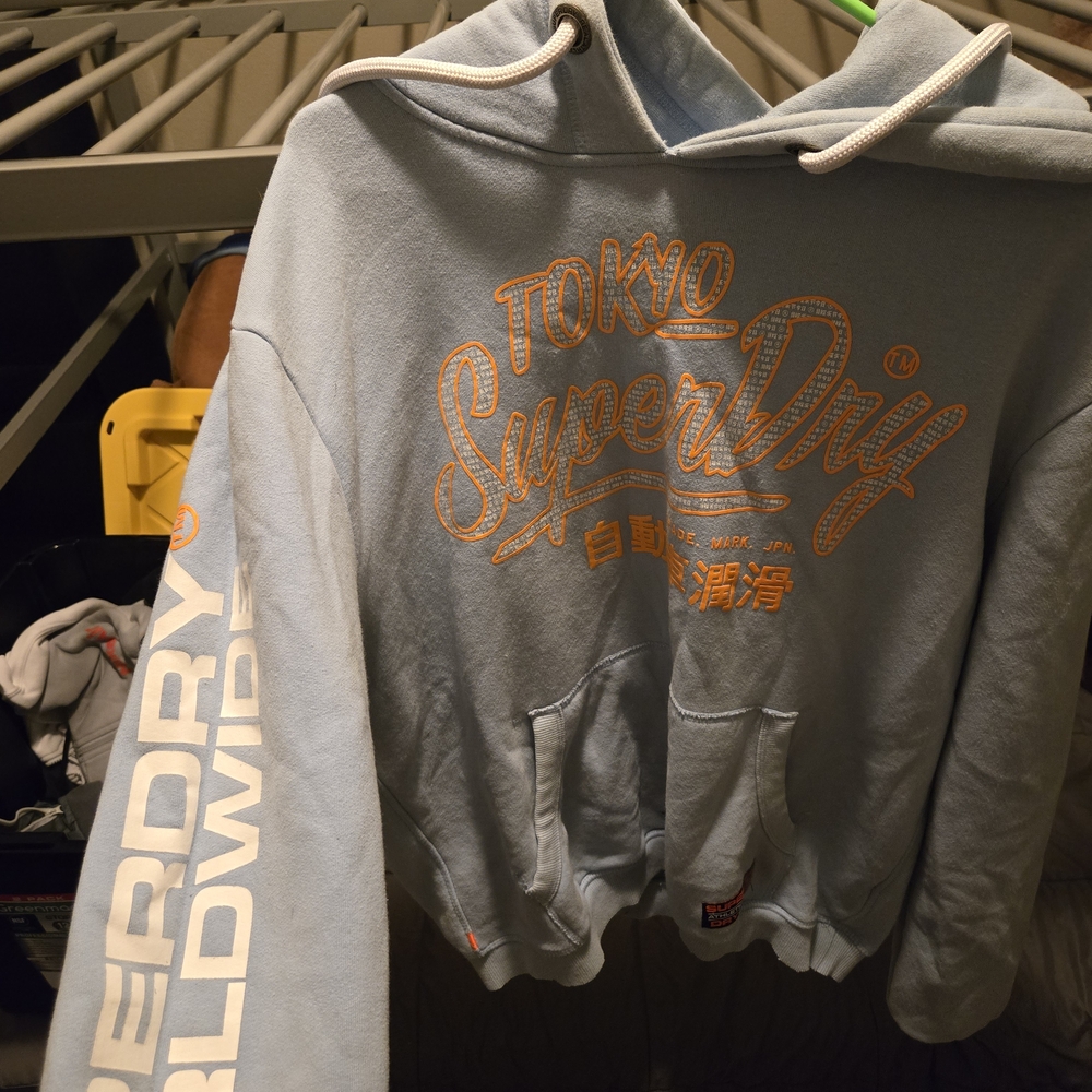 Superdry Men's Light Blue Hoodie with White Accents